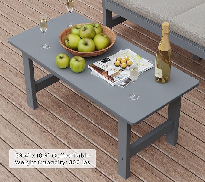 5-Piece Patio Conversation Sets, Weatherproof HDPE Sectional Furniture Set with Cushions, Outdoor Sofa Set for for Porch, Balcony, Deck, Lawn (Grey)
