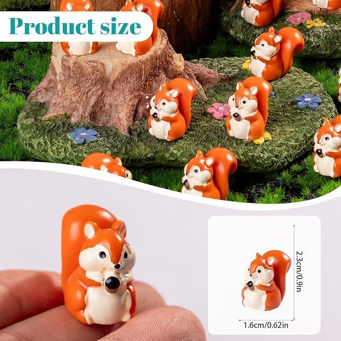 60 Pcs Mini Resin Squirrel Figurine Bulk Mini Squirrel Figurine Cake Decorations Cute Miniature Resin Sculpture Ornament Micro Landscape Office Garden Desk Party Tabletop Decor