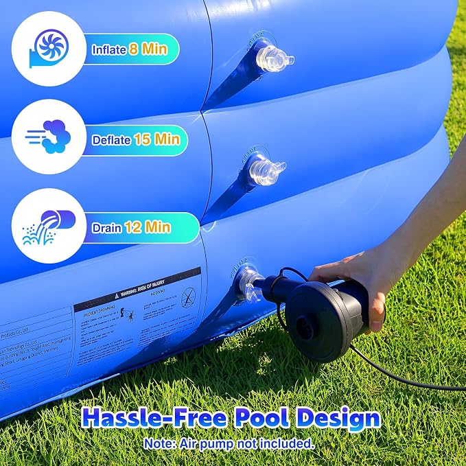 MoKo Inflatable Swimming Pool with Canopy, Large Blow Up Pool with Shade for Adults Kids Kiddie Toddler, 102" × 65" × 23" Big Foldable Family Above Ground Pools for Backyard Garden, Blue/White