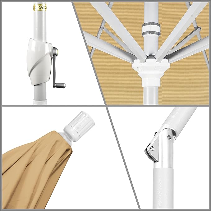 California Umbrella 9' Round Aluminum Market Umbrella, Crank Lift, Push Button Tilt, White Pole, Cilantro