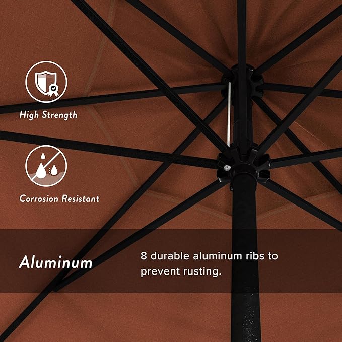 California Umbrella 7.5' Rd Aluminum Patio Umbrella, Crank Lift, Auto Tilt, Black Finish