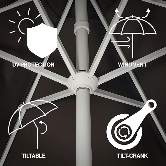 JONATHAN Y UMB1001 Collins 9 ft. Classic Cottage Tassel Market Patio Umbrella with Auto-Tilt, Crank, Wind Vent and UV Protection