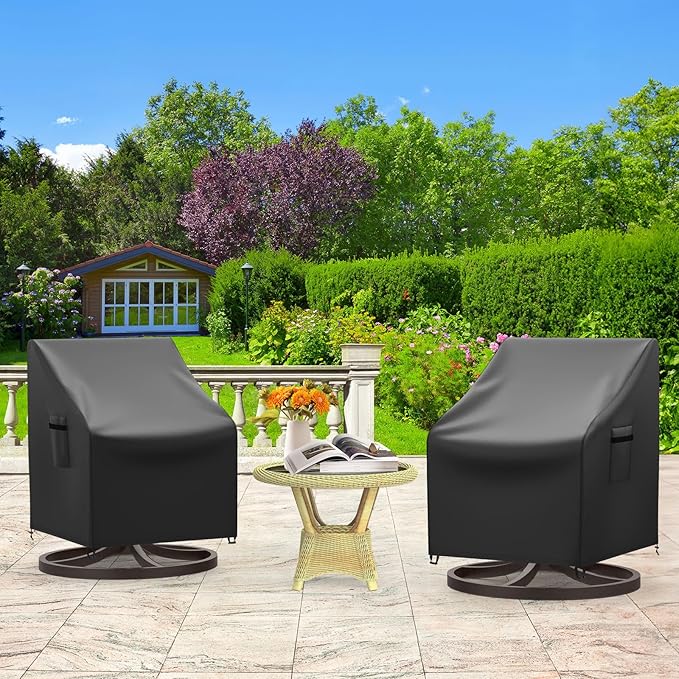 Mrrihand Outdoor Swivel Lounge Chair Cover Waterproof, 2 Pack Heavy Duty Patio Rocking Chair Covers for Outdoor Furniture, 33" W×37" D×38.5" H, Black