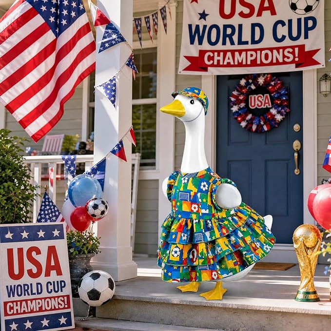 World Cup Porch Goose Outfits, Soccer Fan Clothes Fits 17-23 In Statue | Sports Game Day Goose Outfit Set with Hat for Outdoor Garden Lawn Patio Yard