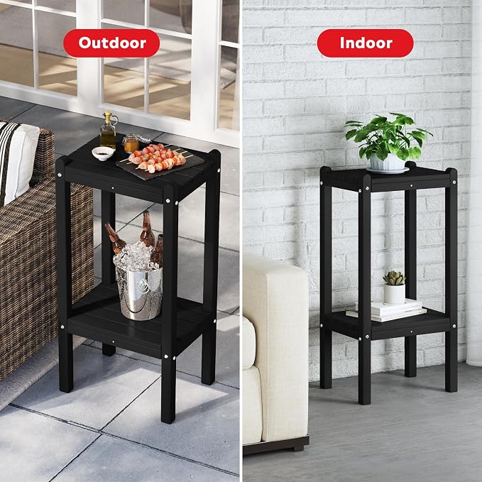 Costaelm Outdoor Side Table, 2-Tier Small Patio Coffee Tables for Outside, Outdoor End Tables for Patio, Adirondack Side Table for Outside, Outside Table for Pool, Porch, Garden, Black