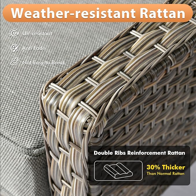 10 PCS Outdoor Patio Furniture Sets, Patio Conversation Sets Outside Rattan Soft Cushion Sofa with 4 Wicker Rocking Chairs & 54 in Fire Pit Table Fit Backyard Porch Garden Poolside Balcony,Dark Grey