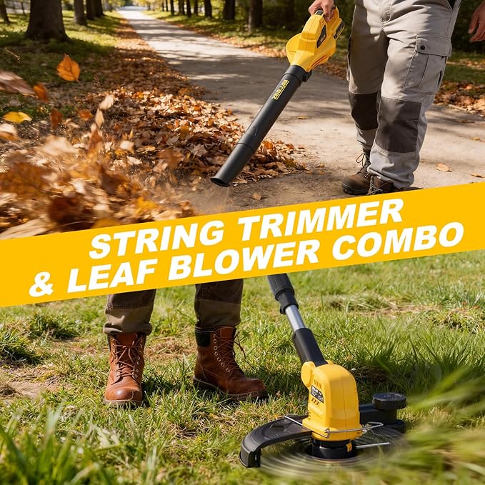 ZEGJAW 2-in-1 Leaf Blower + 12-Inch 20v Cordless String Trimmer Combo Kit, 8 Pcs Replacement Spools, 2x2.0Ah Batteries & Charger Included, for Lawn, Garden,Yard, etc