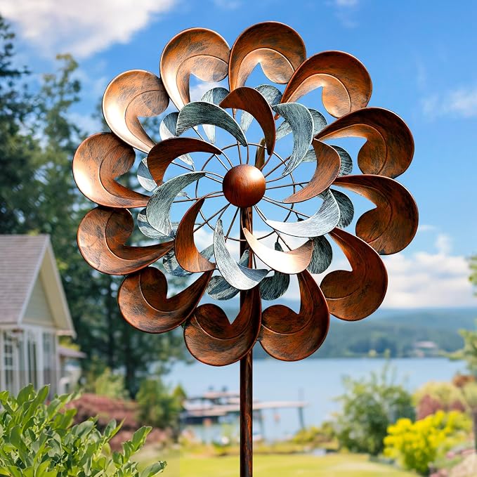Pure Echo Large Wind Spinners Outdoor - 84" H Kinetic Metal Garden Decor | Decorative Yard Garden Kinetic Wind Spinner with Stake, Spins Easily, Weather Resistant, Gift Idea for Birthday, Retro Copper