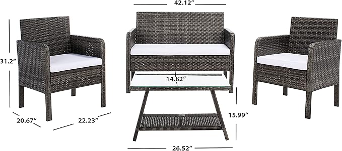SAFAVIEH Outdoor Collection Aboka Grey Brown/White Cushion 4-Piece Conversation Patio Set PAT7505C