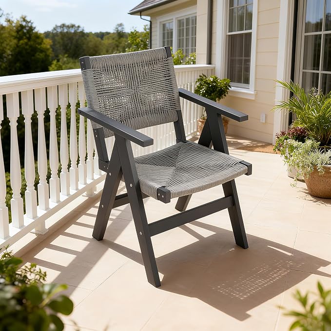 Patio Outdoor Chair, Dining Chair, Durable HIPS Material, Ergonomic Design, Mesh Chair for Patio, Gardens, Pool, Camping ect.(Charcoal Grey)