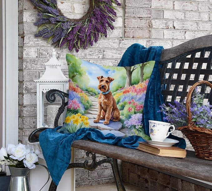 Caroline's Treasures Irish Terrier Spring Path Throw Pillow Machine Washable, Indoor Outdoor Decorative Pillow for Couch, Bed or Patio, 18Hx18W