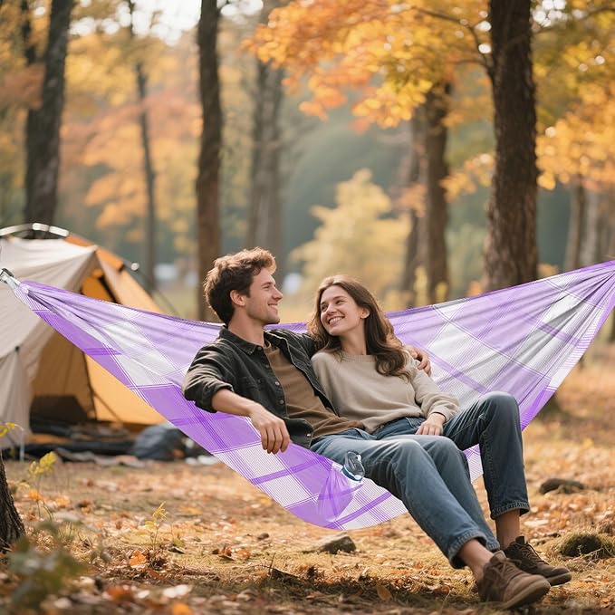 Diagonal Plaid Textile Lilac Camping Portable Swing Fabric Hammocks with Tree Straps 330 lbs Capacity for Outdoor Hiking Patio Backyard