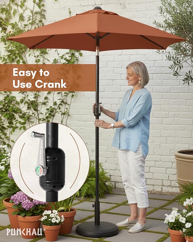 6 Ft Outdoor Patio Umbrella, Easy Open/Close Crank and Push Button Tilt Adjustment - Light Terracotta Market Umbrellas