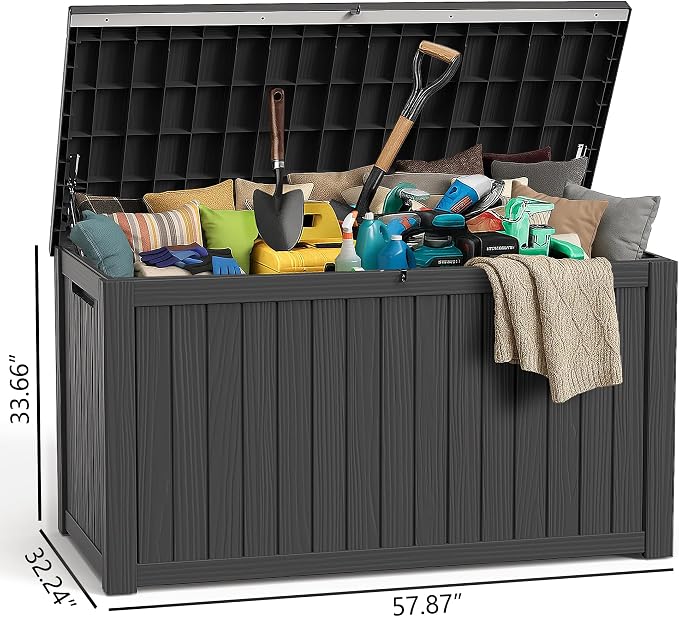 PatioZen 280 Gallon Large Deck Box,Resin Outdoor Storage Box with Lockable for Patio Furniture, Garden Tools Waterproof Outside Storage Box, Black