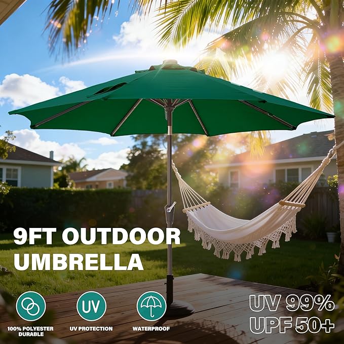 9FT Solar-Powered LED Patio Umbrella with Tilt Crank,Outdoor Market Umbrella with 32 Lights,Sunshade for Deck, Garden and Pool