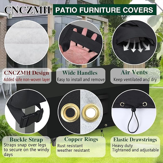 Heavy Duty Patio Furniture Covers Waterproof, 600D Outdoor Furniture Cover Waterproof for Sectional Sofa Couch, Outdoor Dining Table and Chair Set Covers 52''L x 22''W x 35''H, Black