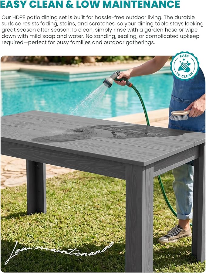 SERWALL 59" Outdoor Dining Set for 4, w/ 1 Table & 4 Armless Chairs, Gray | Armless Patio Dining Sets for All Weather Use