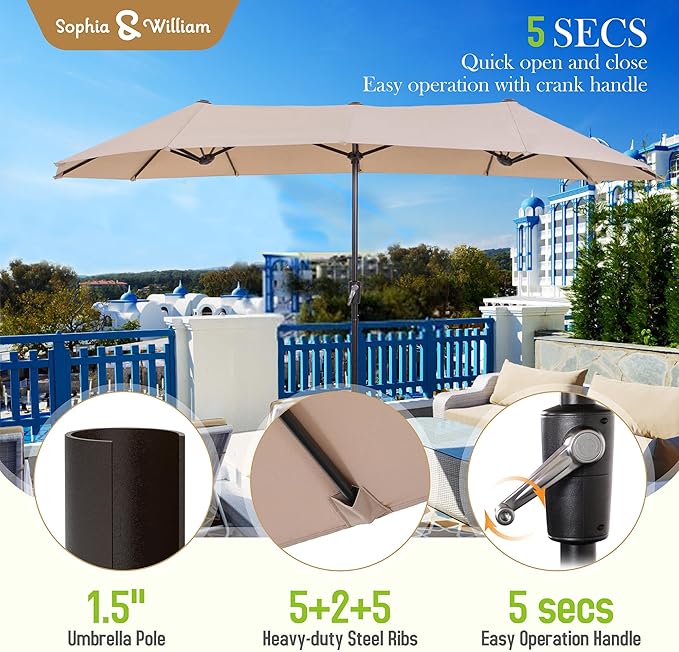 Sophia & William Patio Set with Umbrella 8 Pieces Outdoor Dining Set for 6 with 13ft Large Patio Umbrella Beige, 6 x Swivel Patio Chairs with 59" Dining Table for Lawn Garden
