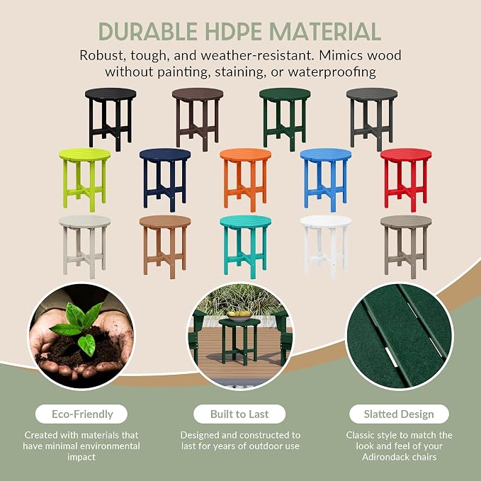 WestinTrends Dylan Adirondack Round Outdoor Side Table, Dark Green