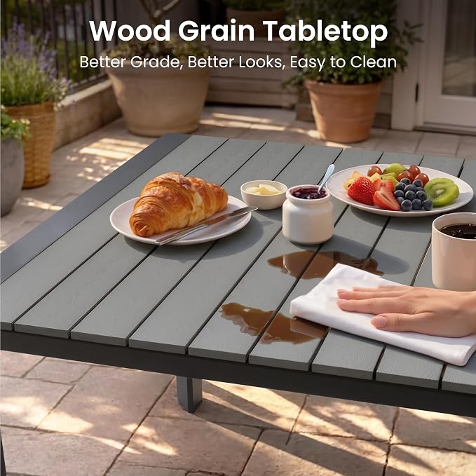 Crestlive Products Outdoor Dining Table for 6, 71in Aluminum Patio Table with Umbrella Hole Weather-Resistant Rectangle Outside Table for Garden Backyard Indoor, Grey