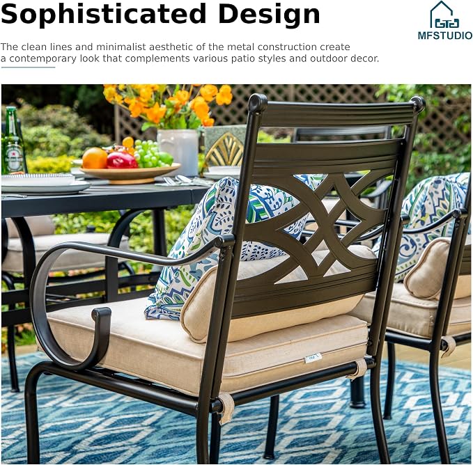 MFSTUDIO Patio Dining Set, 42" Square Wood-Look Table, Swivel Chairs | Umbrella Hole, Seats 4, All-Weather Use