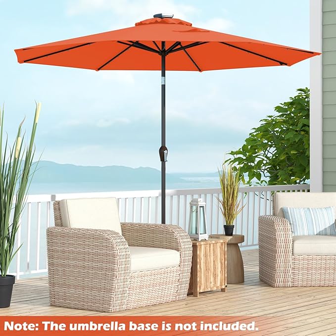 Giantex 9ft/10ft Outdoor Patio umbrella with Solar Lights, Table Market Umbrella with Crank and Push-button Tilt System, Solar LED Lighted Patio Umbrella for Backyard Deck Pool Beach