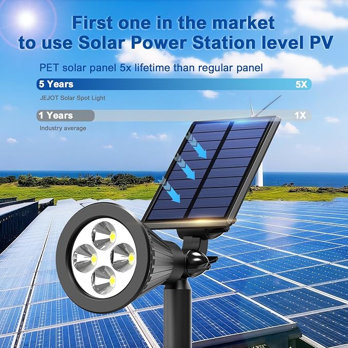 JEJOT 1 Pack Solar Lights Outdoor Waterproof,Cool White Light,2 Lighting Modes,Solar Powered Spotlights for Yard Garden Solar Spot Lights for Flag Landscape Auto On/Off