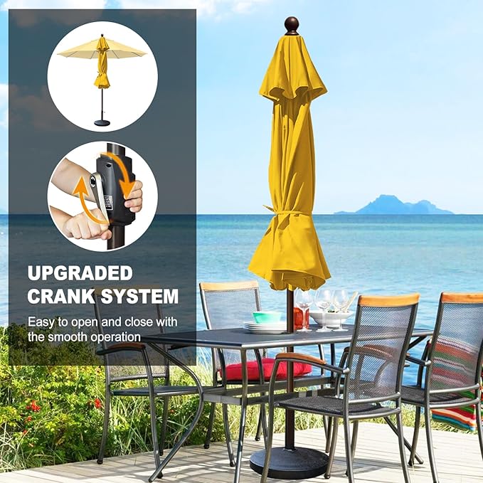 Eurmax USA 10-Year-Non-Fading 10FT Outdoor Patio Market Umbrella,UPF50+ UV Resistant Sun Shade,Heavy Duty Commercial Grade,Crank Lift Design,Windproof Vented Top for Garden,Pool,Deck,Sunflower Yellow