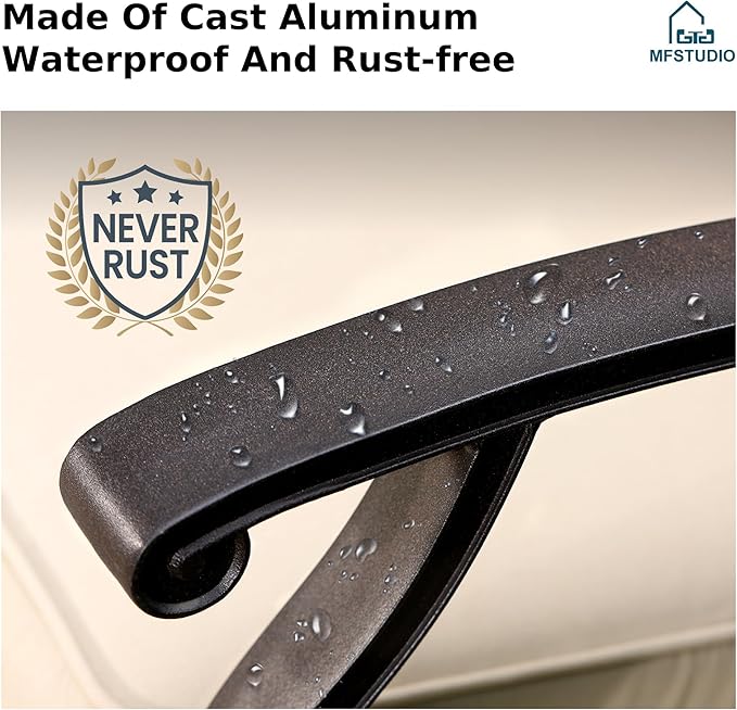 MFSTUDIO Cast Aluminum Patio Dining Set with Swivel Chairs, Outdoor Round Dining Sets for 6, 7 Pieces Cast Aluminum Patio Furniture Round Table and Chairs with Umbrella Hole