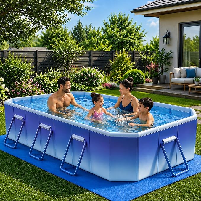 Large Foldable Pool for Adults with Ground Cloth 116"×65"×20" - Non-Inflatable Swimming Pool for Outdoor Summer Water Portable Folding Collapsible Pool