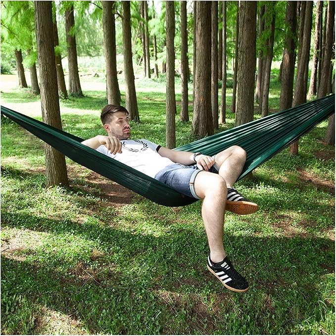 Hanging Chair Swing Double Net Hammock, Easy to Install, 290 * 140cm, with Wind Rope Nails, Portable Camping Travel Cake Hammock (Color : Blue black net)