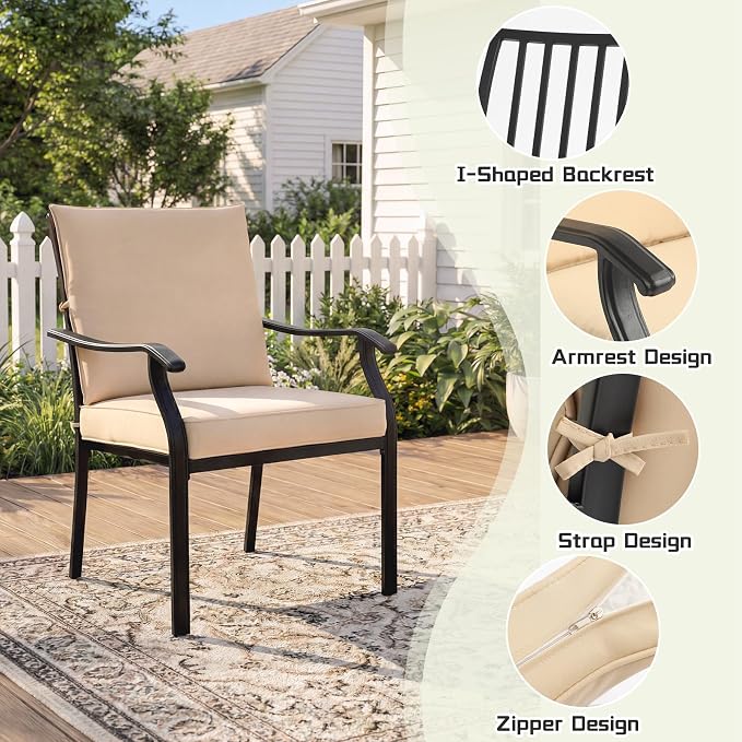 5 Piece Outdoor Patio Dining Set, 36’’ Round Dining Table with Umbrella Hole & 4pcs Metal Dining Chairs, Outdoor Furniture Dining Set for Patio, Balcony, Lawn, Garden, Backyard