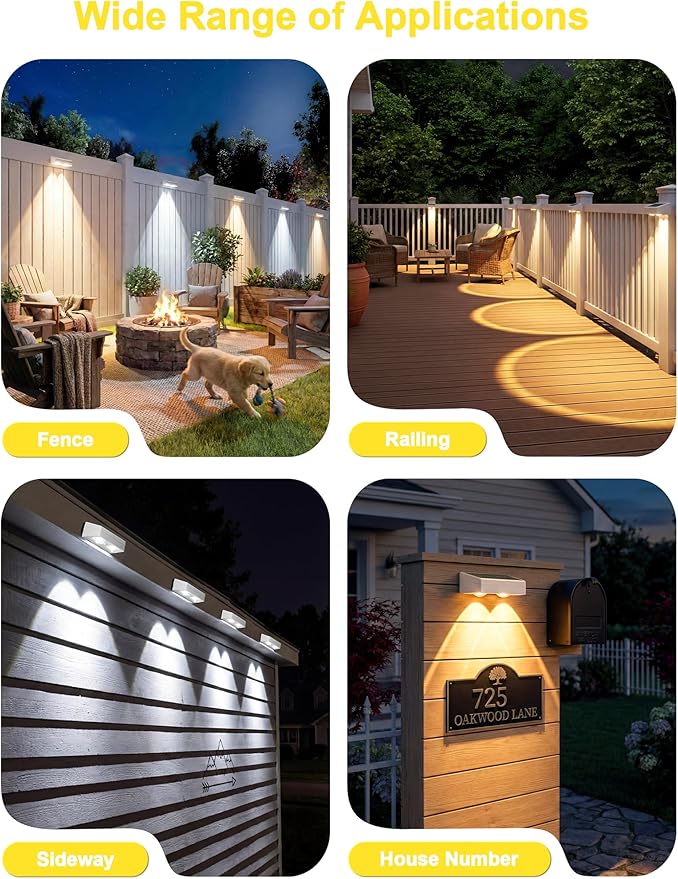 JOFIOS Solar Fence Lights Outdoor with Remote, 8 Pack, 9 Fixed Colors ＆ Color Changing Solar Lights Outdoor Waterproof IP65 Dusk-to-Dawn Vinyl Fence Lights for Patio, Railing, Pool, Porch, Backyard