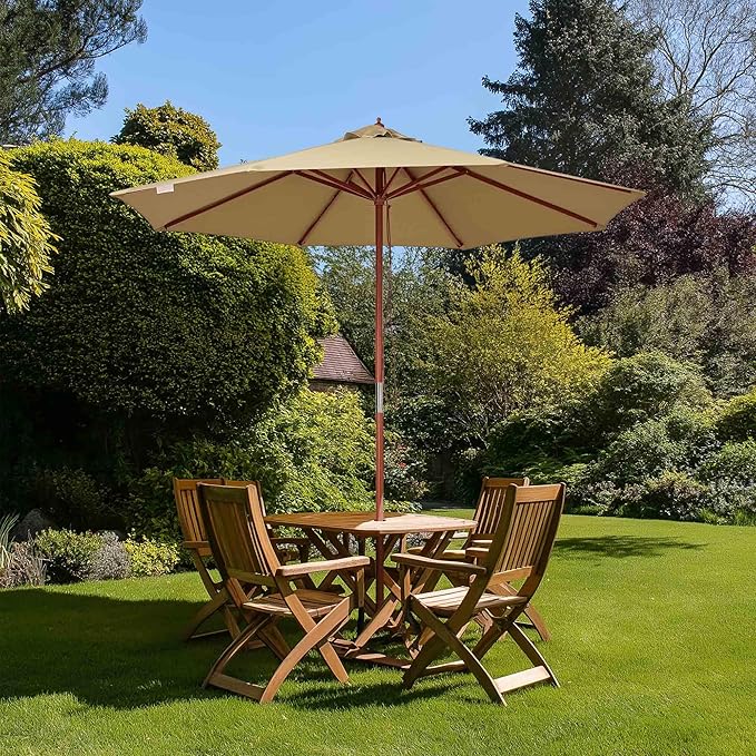 Yescom 9ft Coastal Solid Wood Umbrella Pulley Lift Commercial Base with Wheel Included for Seaside Restaurant Terrace Poolside Beach Club