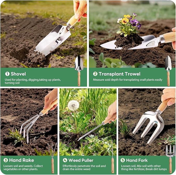 Gardening Hand Tools with Durable Garden Tools Bag and Rust-Proof Stainless Steel Garden Tools Set,7pcs Gardening Gifts for Women and Gardeners