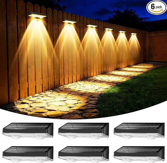 Solar Fence Lights Outdoor, 6 Pack Ultra-Bright 85LM Fence Lights Solar Powered, 9 RGB Color Modes, IP65 Waterproof, 12H Dusk to Dawn Glow for Pool/Deck/Patio/Wall/Backyard - Black