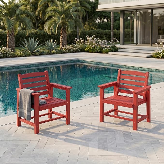 5-Piece Outdoor Dining Set for 4,Red | HDPE table, chairs included, umbrella hole design, weather-resistant furniture, perfect for balcony, deck, backyard