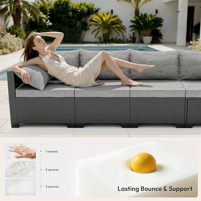 7 Piece Patio Furniture Set, All-Weather Water-Resistant Wicker Rattan Sectional Sofa, Modular Outdoor Conversation Set for Backyard, Garden, Poolside, Balcony