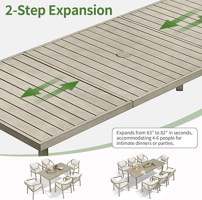 Outdoor Dining Set,9-Piece Patio Dining Table Set for 8 with Rectangular Table & 8 Thick Cushion Sofa Chair, Aluminum All-Weather Patio Furniture Set for Backyard, Garden and Poolside (Grey)