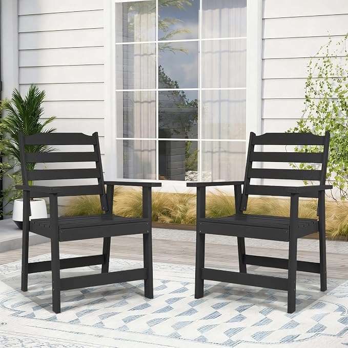 FUNBERRY Outdoor Dining Chairs Set of 4, HDPE Patio Chairs for Outside | Wood-Grain, HDPE All Weather, No Rot or Rust or Crack, UV Fade Shield, 330LBS Weight Capacity, Easy-Clean for Outside