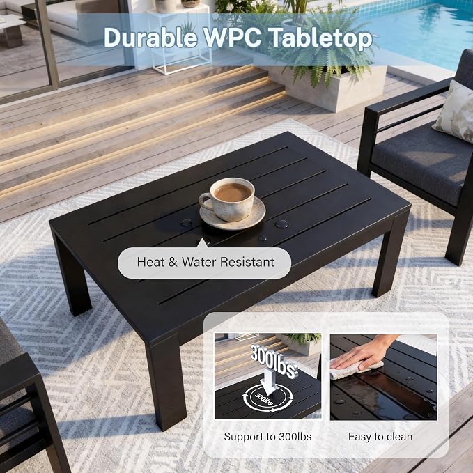 Aluminum Patio Furniture Set, 4 PCS Metal Oversized Outdoor Furniture Set Washable Thick Cushions, 5 Seat Patio Conversation Set with 3.54” Wide armrest and Coffee Table for Patio, Garden