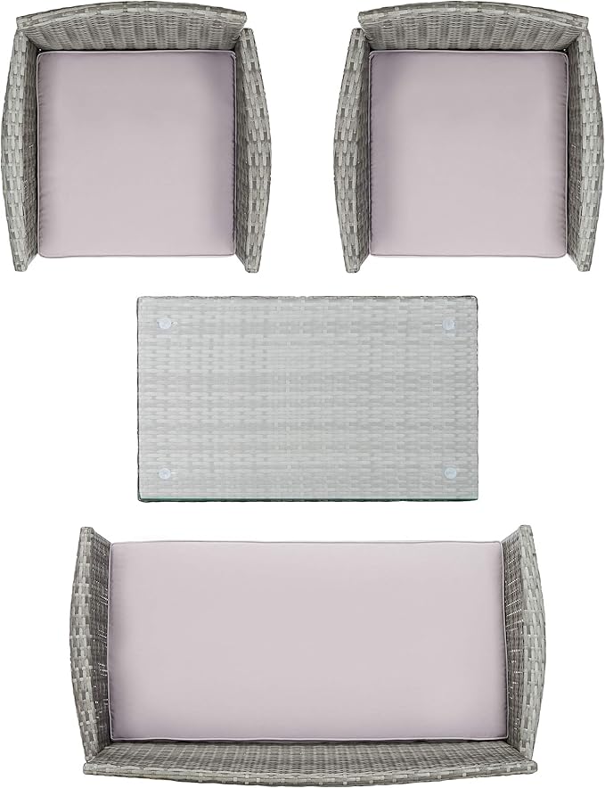 SAFAVIEH PAT7506B Collection Bandele Grey 4-Piece Outdoor Living Patio Set