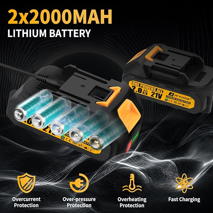 JEXUGK 6" Mini Chainsaw Cordless,2 x 2.0Ah Battery Brushless Electric Chain Saw Tool-free Installation with 2 Chains & Guide Plates,Portable Handheld Motosierra for Tree Pruning Wood Cutting
