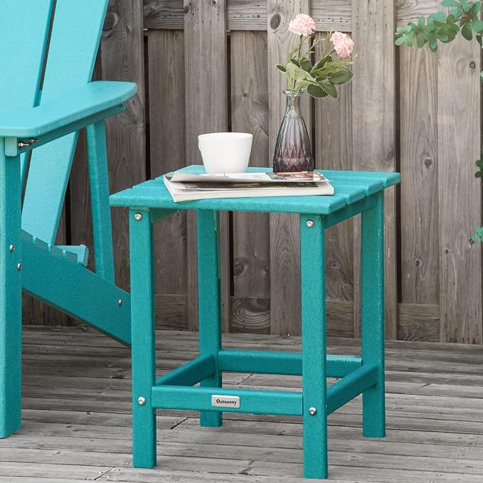 Outsunny Patio Side Table, 15" Square Outdoor End Table, HDPE Plastic Tea Table for Adirondack Chair, Backyard or Lawn, Green