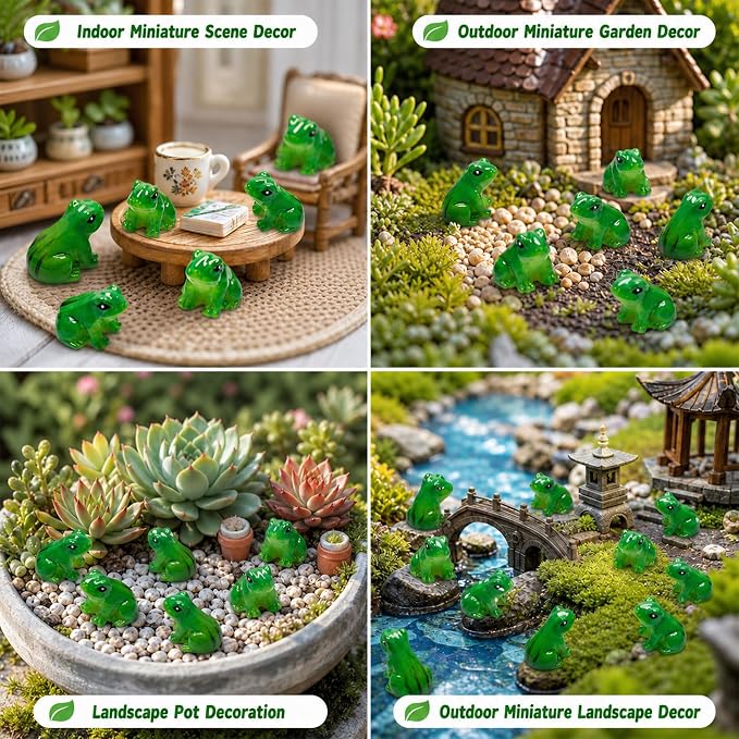 Exasinine 50 Pcs Mini Frogs Resin Green Frog Miniature Figurines Animals Model Fairy Garden Miniature Moss Landscape DIY Terrarium Crafts Ornament Accessories for Home Décor(B)
