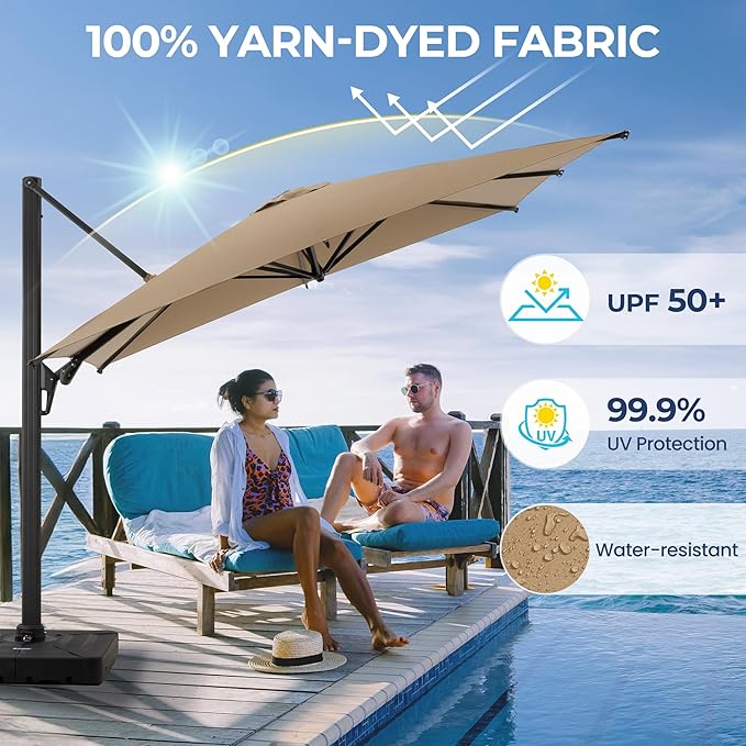 SUNVIVI OUTDOOR Patio Umbrella, Rectangular Patio Umbrella, Metal Pole Square Outdoor Umbrella with Crank and Push Button Tilt, Large Outdoor Umbrella with Polyester Canopy