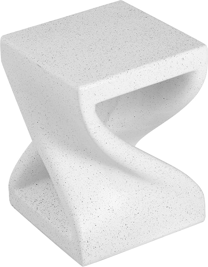 Outdoor Side Table Round Concrete Side Tables with White Terrazzo-Speckled Decor,MGO Twisted Patio End Table for Living Room Garden Balcony,Fully Assembled,White Marble