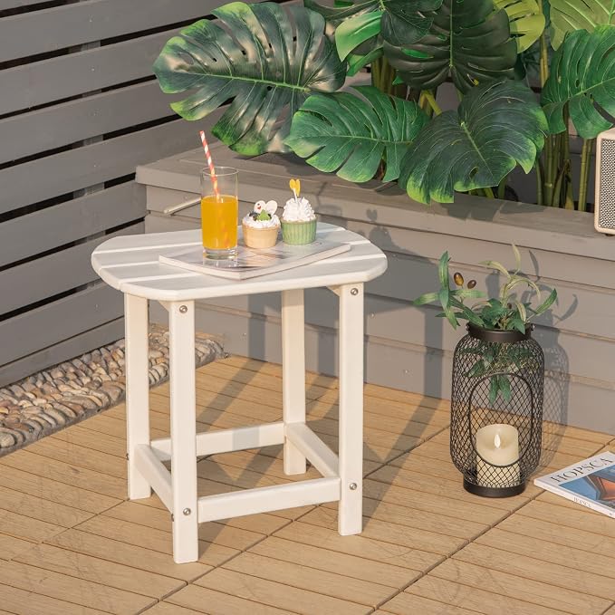 Giantex Outdoor Side Table, 18-Inch Small Patio Table, Weather Resistant HDPE Adirondack Table, Square Tea Table for Backyard, Poolside, Garden, Balcony, Outside End Table, White
