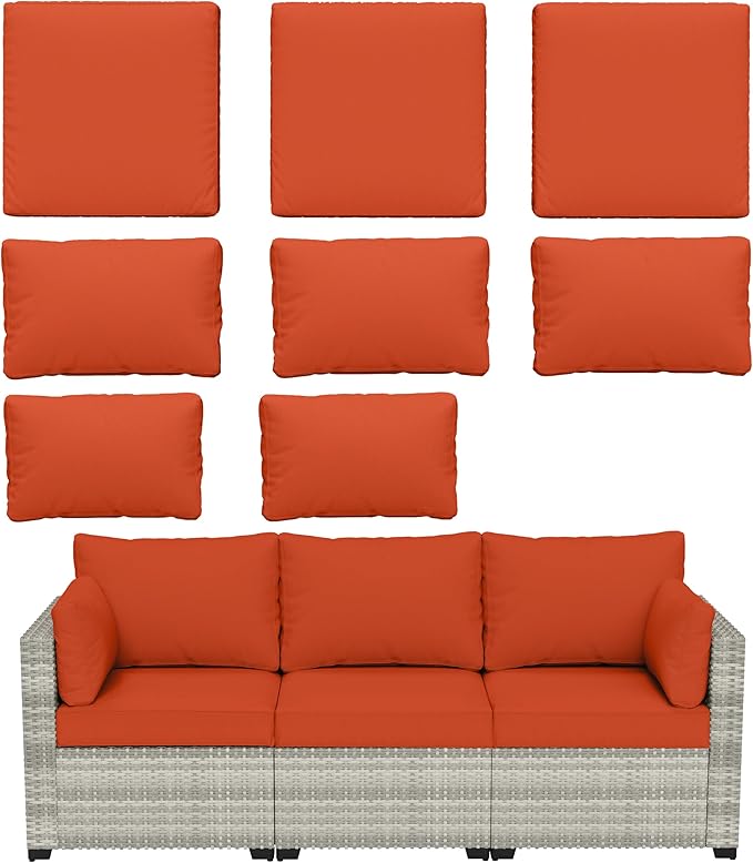 8 pcs Outdoor Cushion Slipcovers Outdoor Patio Cushions Covers Replacement Waterproof with Zipper w/3 Seat Cushion Covers and 5 Backrest Pillow Covers, Covers Only