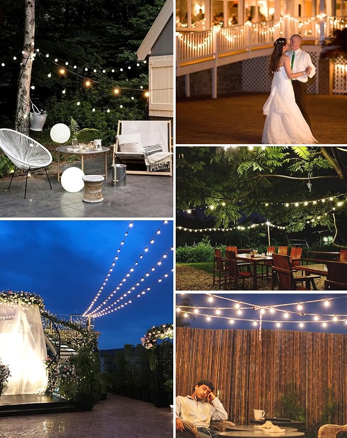 Zuske Outdoor String Lights, 200FT Patio Lights with 100 Shatterproof G40 Globe Bulbs(4 Spare), Waterproof Connectable Dimmable LED Hanging Lights for Outside Backyard Porch Balcony Gazebo (100FT x 2)